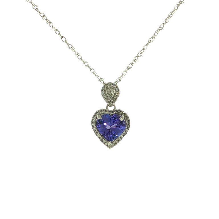 Estate Collection Estate 14K White Gold Heart-Shaped Purple Gemstone Halo Pendant Necklace