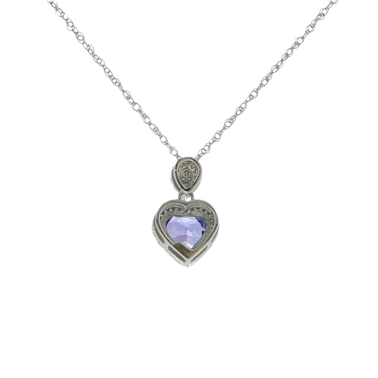 Estate Collection Estate 14K White Gold Heart-Shaped Purple Gemstone Halo Pendant Necklace