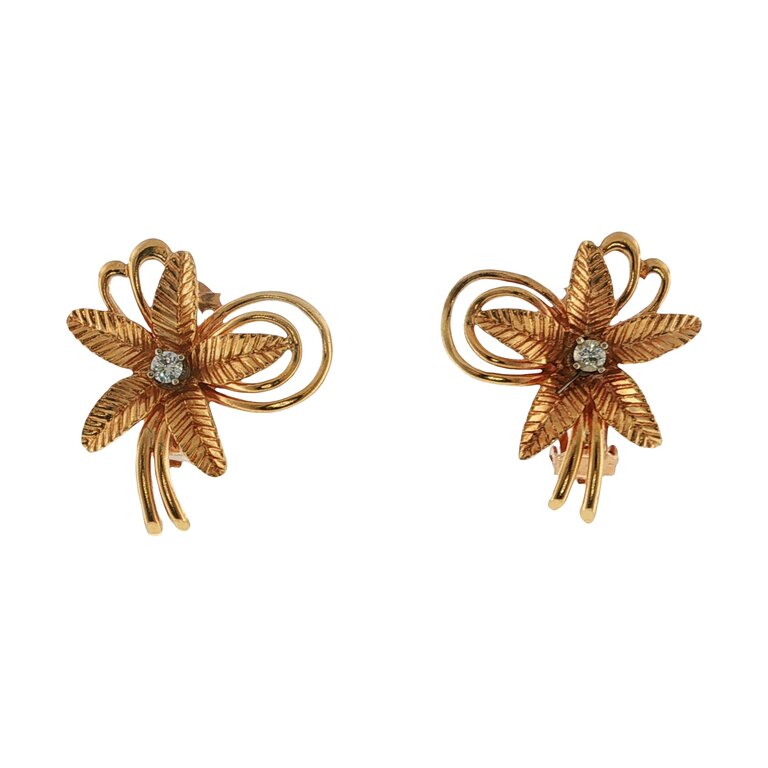 Estate Collection Estate 14K Yellow Gold Diamond Floral Earrings