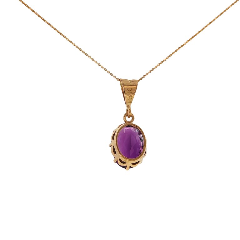 Estate Collection Estate 18K Yellow Gold Oval Amethyst Pendant Necklace
