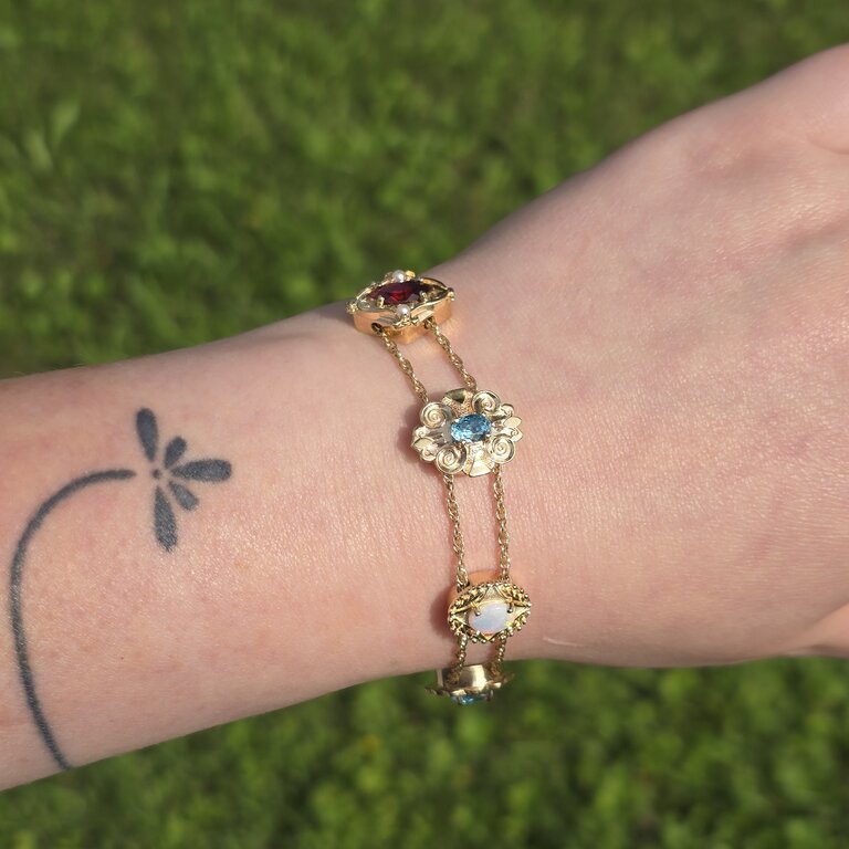 Estate Collection Estate 14K Multi-Gemstone Station Bracelet