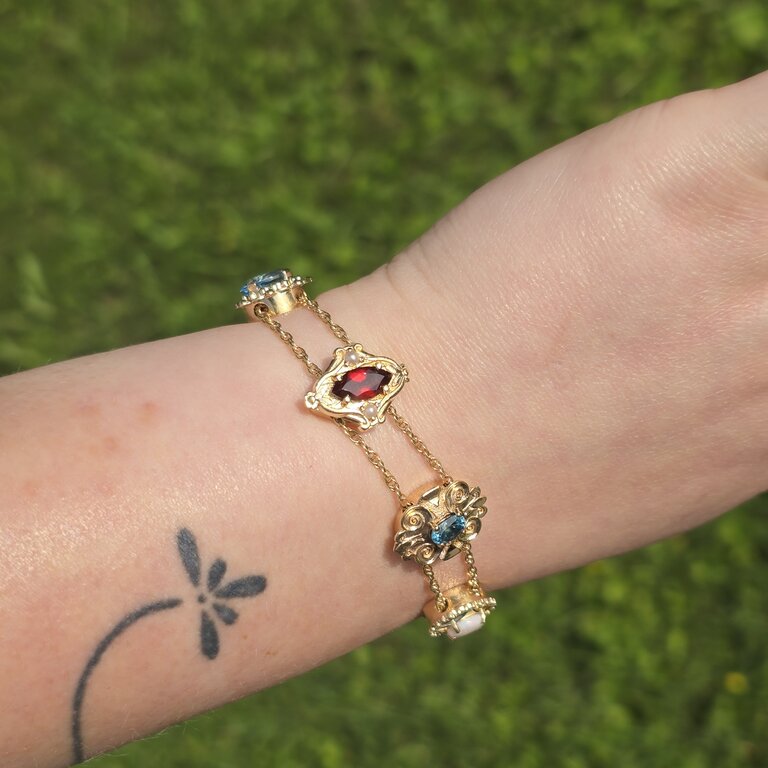 Estate Collection Estate 14K Multi-Gemstone Station Bracelet