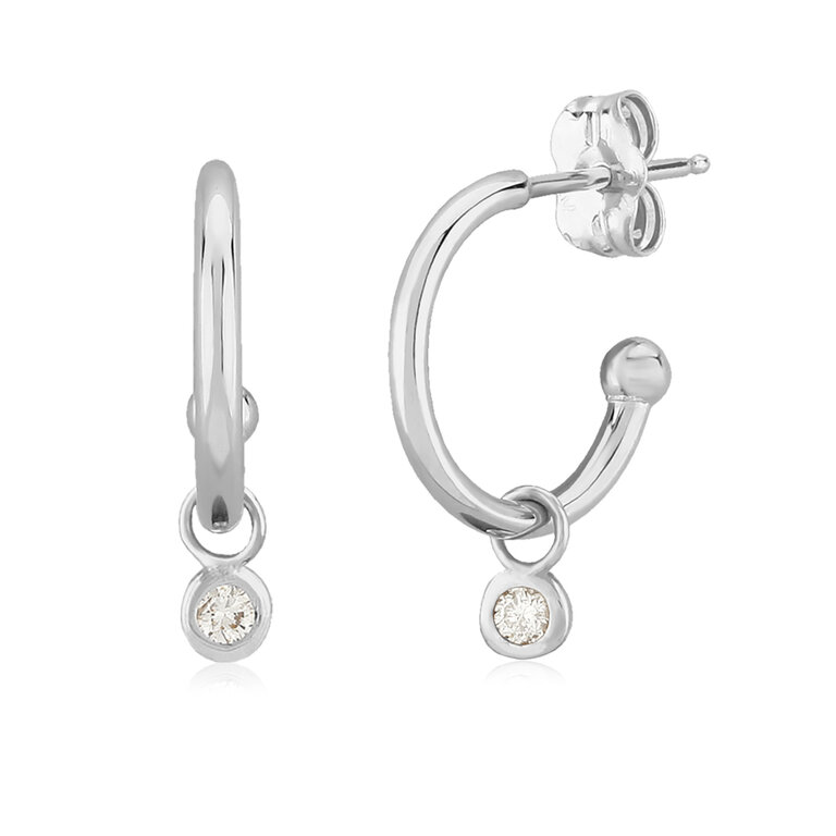 Carla 14K White Gold Petite Diamond Drop Hoop Earrings