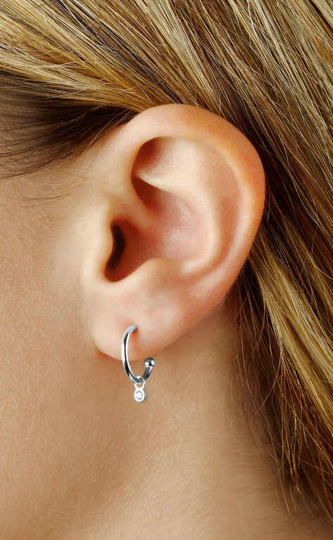 Carla 14K White Gold Petite Diamond Drop Hoop Earrings
