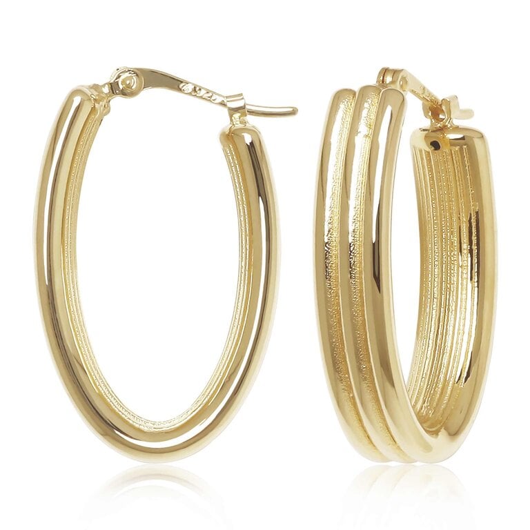 Carla 14K Yellow Gold Triple Ribbed Oval Hoop Earrings