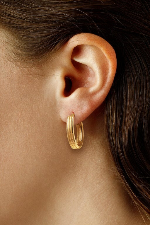 Carla 14K Yellow Gold Triple Ribbed Oval Hoop Earrings