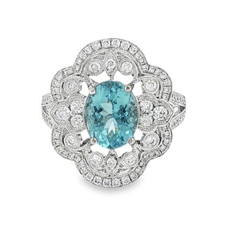 Expressions Jewelers 18K Aquamarine & Diamond Ring