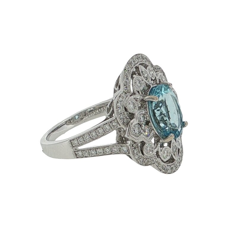 Expressions Jewelers 18K Aquamarine & Diamond Ring
