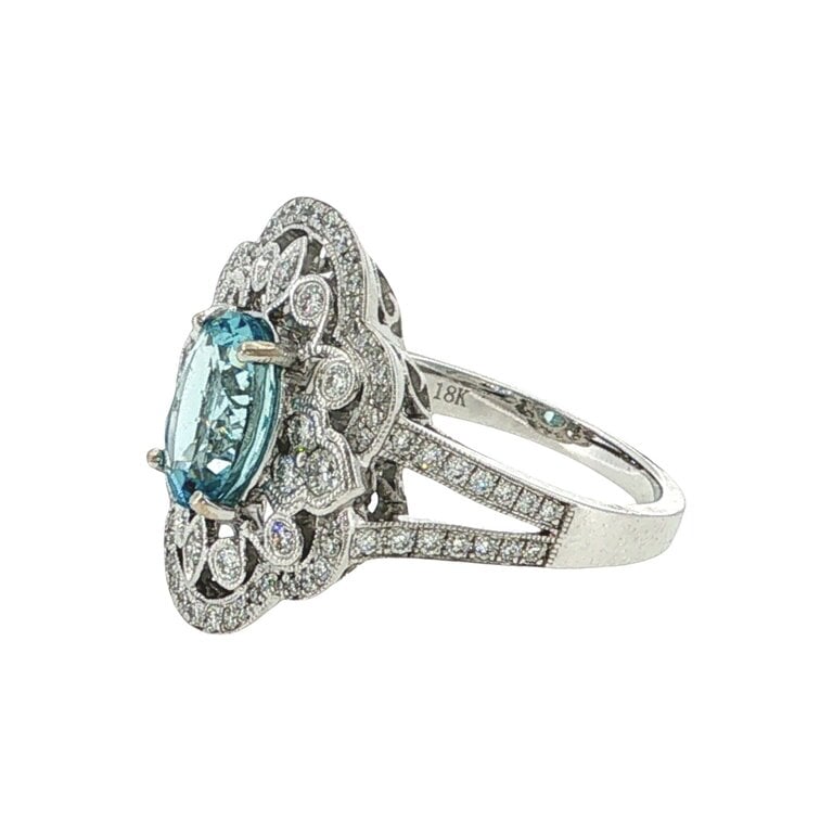 Expressions Jewelers 18K Aquamarine & Diamond Ring