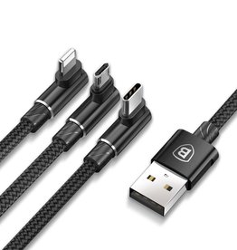 Baseus BASEUS MVP Elbow 3.5A 1.2m Lightning 8pin + Type C + Micro USB 3 -1 Data Charge Cable - Black