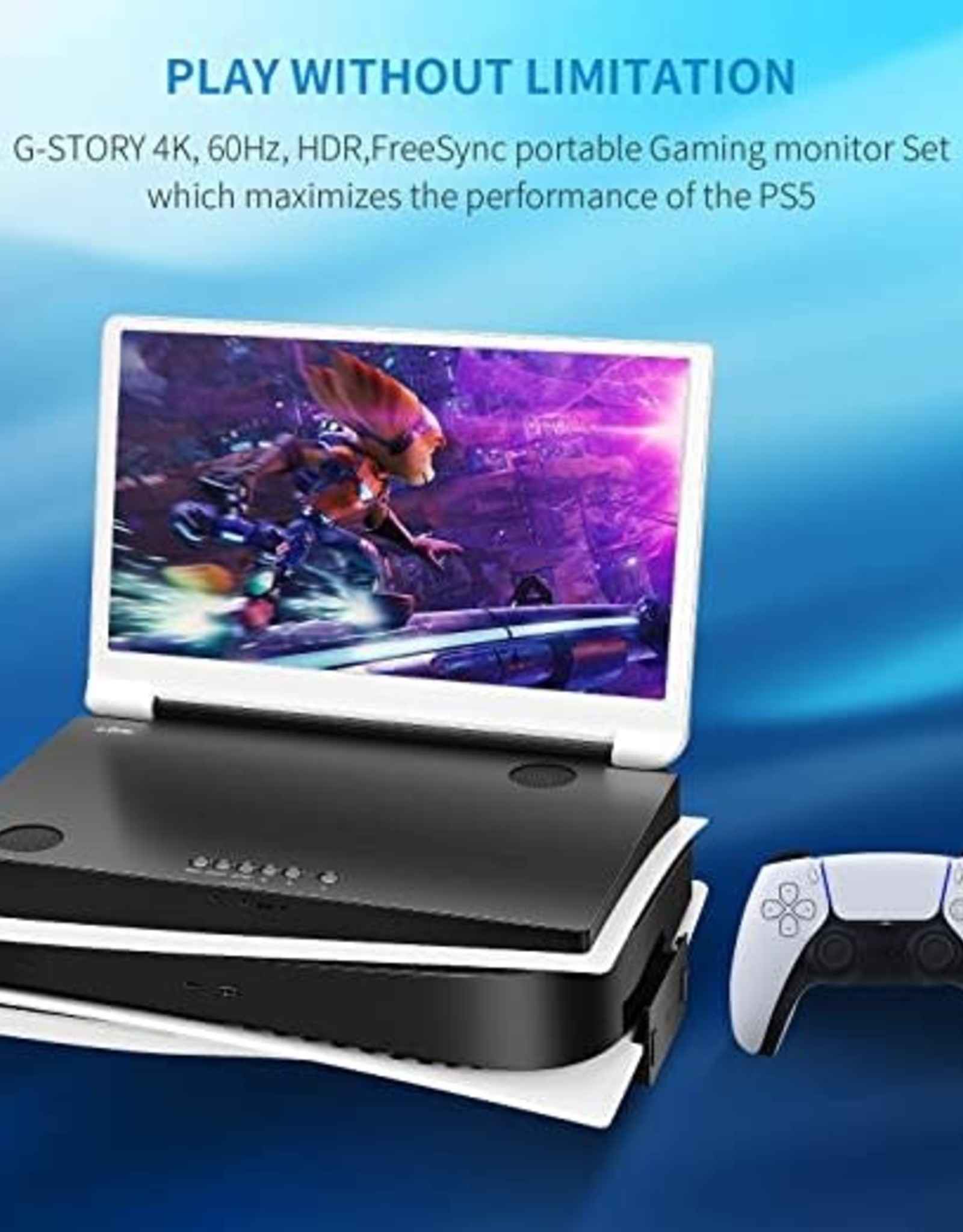 PS5 15.6" Inch IPS 4k 60Hz Portable Monitor Gaming Display Integrated with PS5(not Included) 3840×2160 with 2 HDMI Ports,FreeSync,Built-in 2 of Multimedia Stereo Speaker,UL