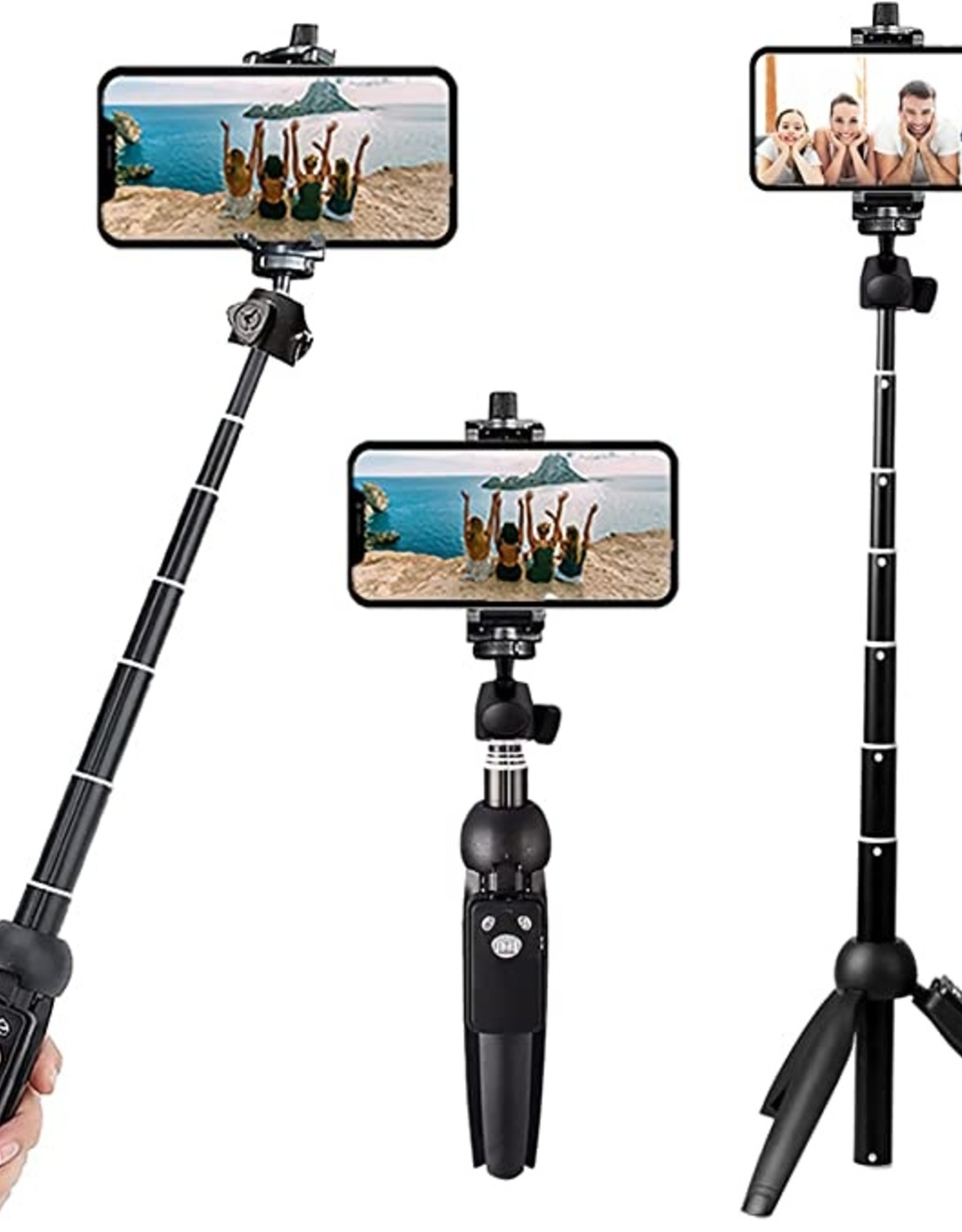 YUNTENG VCT-992 113cm Extendable Selfie Stick Tripod Stand Phone Clip Holder with Wireless Bluetooth Remote Control - Black