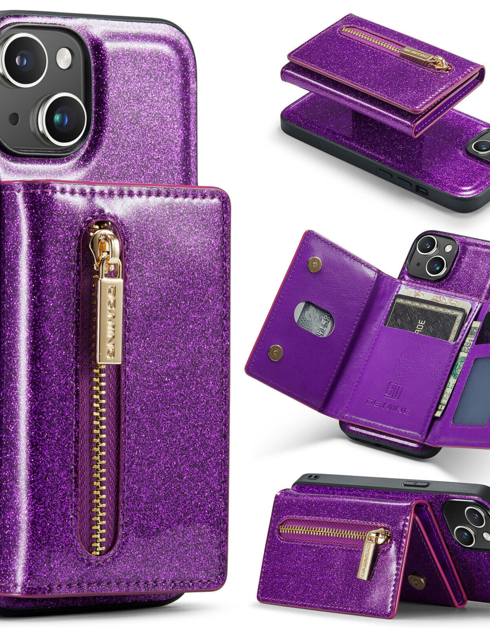 DG.Ming Bling Sparkle PU Leather Phone Case Magnetic Detachable Cute Wallet Purse for Women Girls