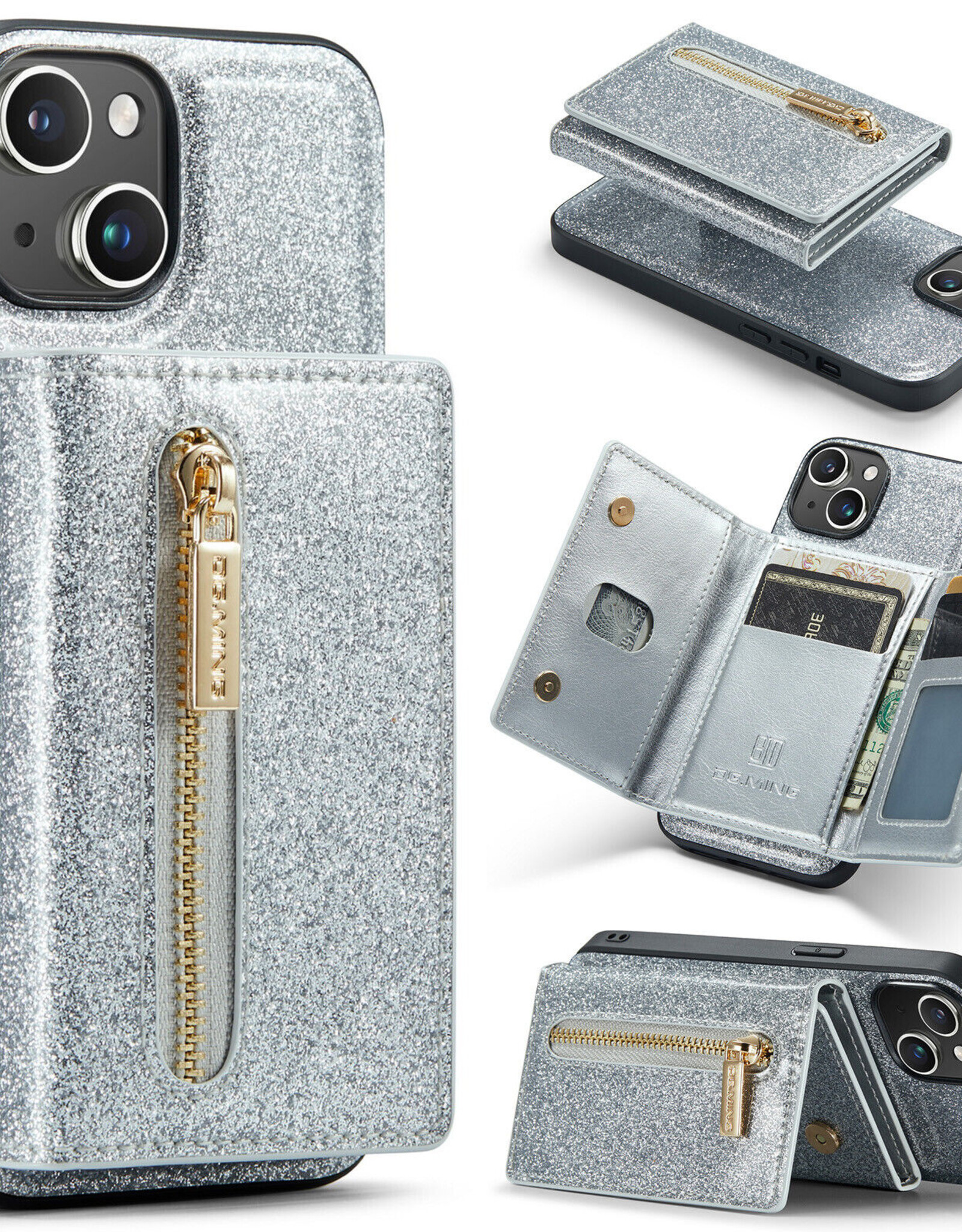 DG.Ming Bling Sparkle PU Leather Phone Case Magnetic Detachable Cute Wallet Purse for Women Girls