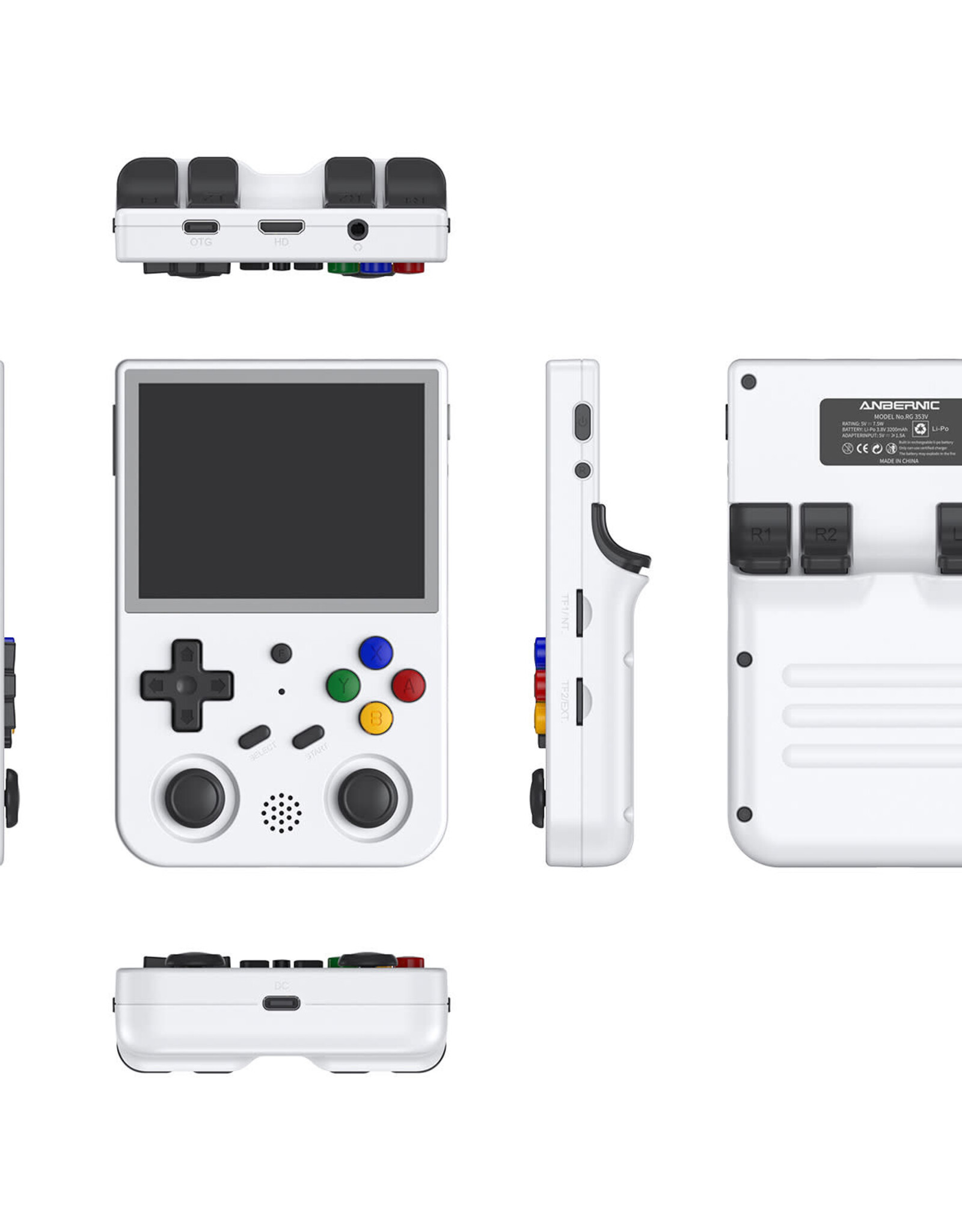 White 64GB B RG353V Handheld Game Console Support Dual OS Android 11+ Linux, 5G WiFi 4.2 Bluetooth RK3566 64BIT 64G TF Card 4450 Classic Games 3.5 Inch IPS Screen 3500mAh Battery (Anbernic RG353V White)