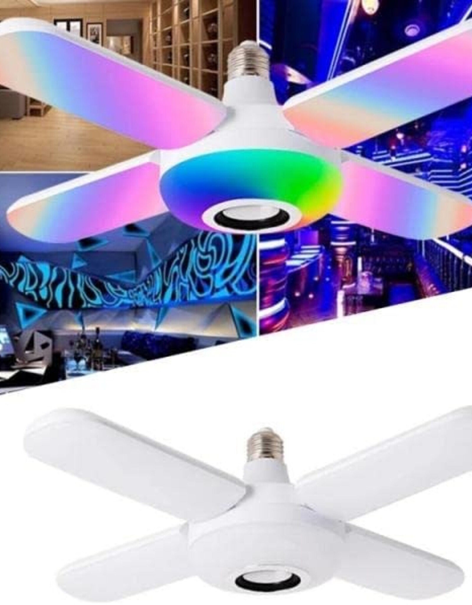 LED Four-leaf Bluetooth Music Lamp Colorful Intelligent Audio Folding Bulb Lamp+Remote Control Deformable Ceiling Fixture Lights
