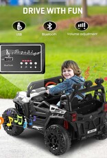 ANPABO 24V 4WD Ride on Car Truck w/Remote Control, 2WD/4WD Switchable Kids UTV, 19" Spacious Seat, 4 Shock Absorbers, Soft Start, Music Player, Electric Car for Kids Ages 3+-White
