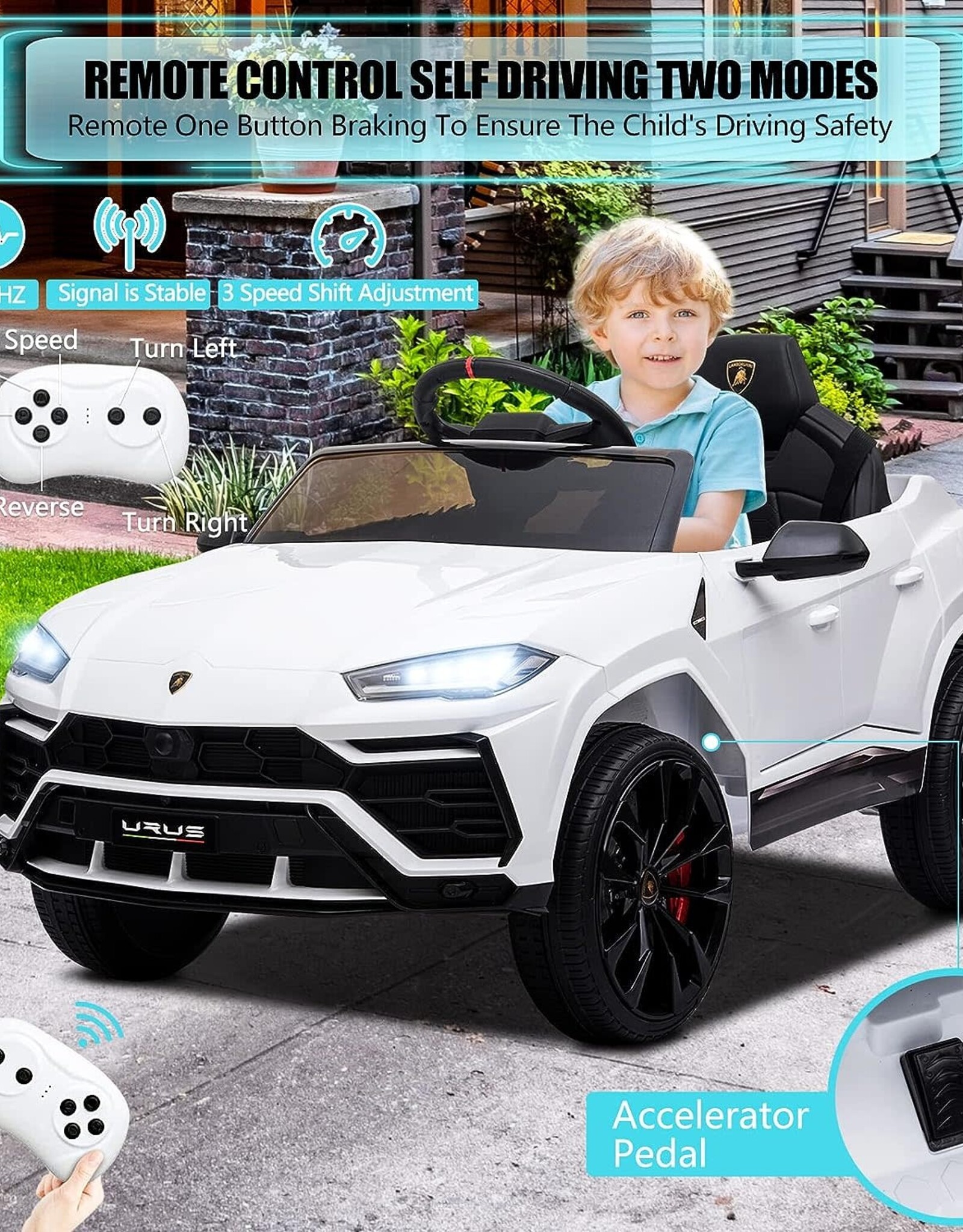 YOFE Kids Electric Ride On Car for Kids, 12V Licenced Lamborghini Kids Electric Vehicles with Remote Control, AUX, Spring Suspension, Music, LED Lights, USB Port, Foot Pedal (White)