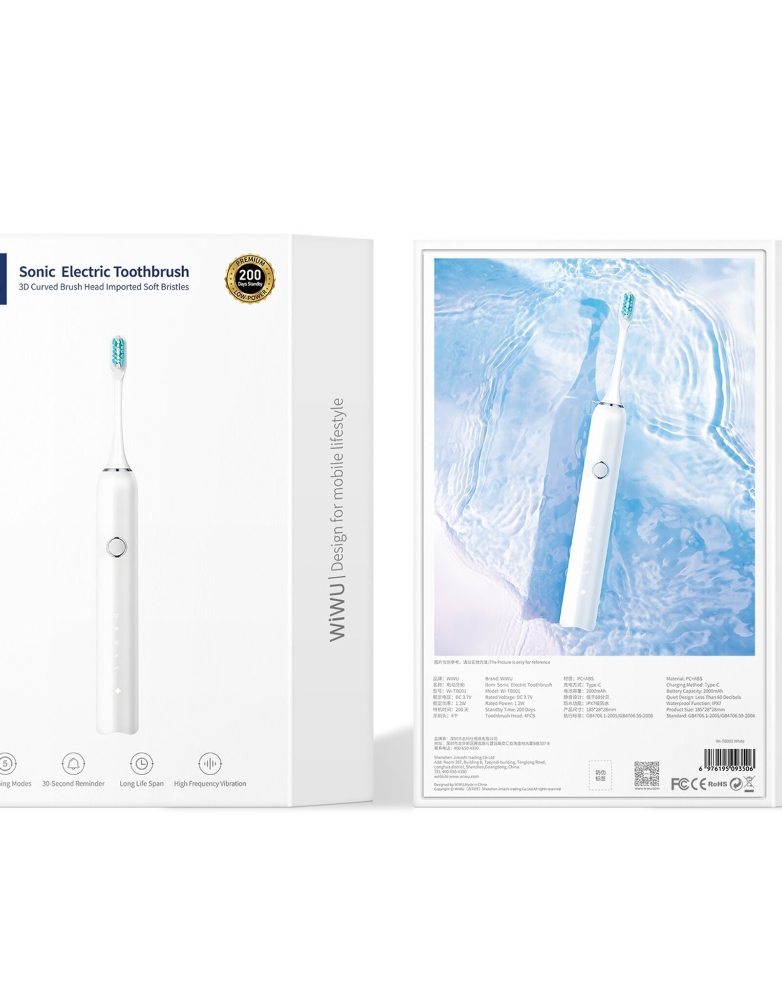 Wiwu Sonic Electric Toothbrush 3d Curved Brush Head Imported Soft Bristles