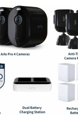 Arlo - Pro 4 Spotlight Camera Security Bundle - 3 Wire-Free Cameras Indoor/Outdoor 2K with Color Night Vision (12 pieces) - Black