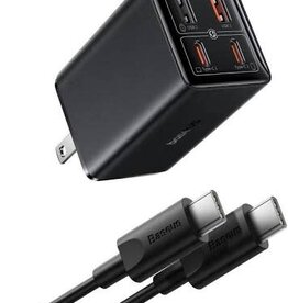 OS-Baseus GaN6 Pro Fast Charger 2C+2U 65W US Cluster Black(With:Mini White Cable Type-C to Type-C 100W(20V/5A) 1m Black）