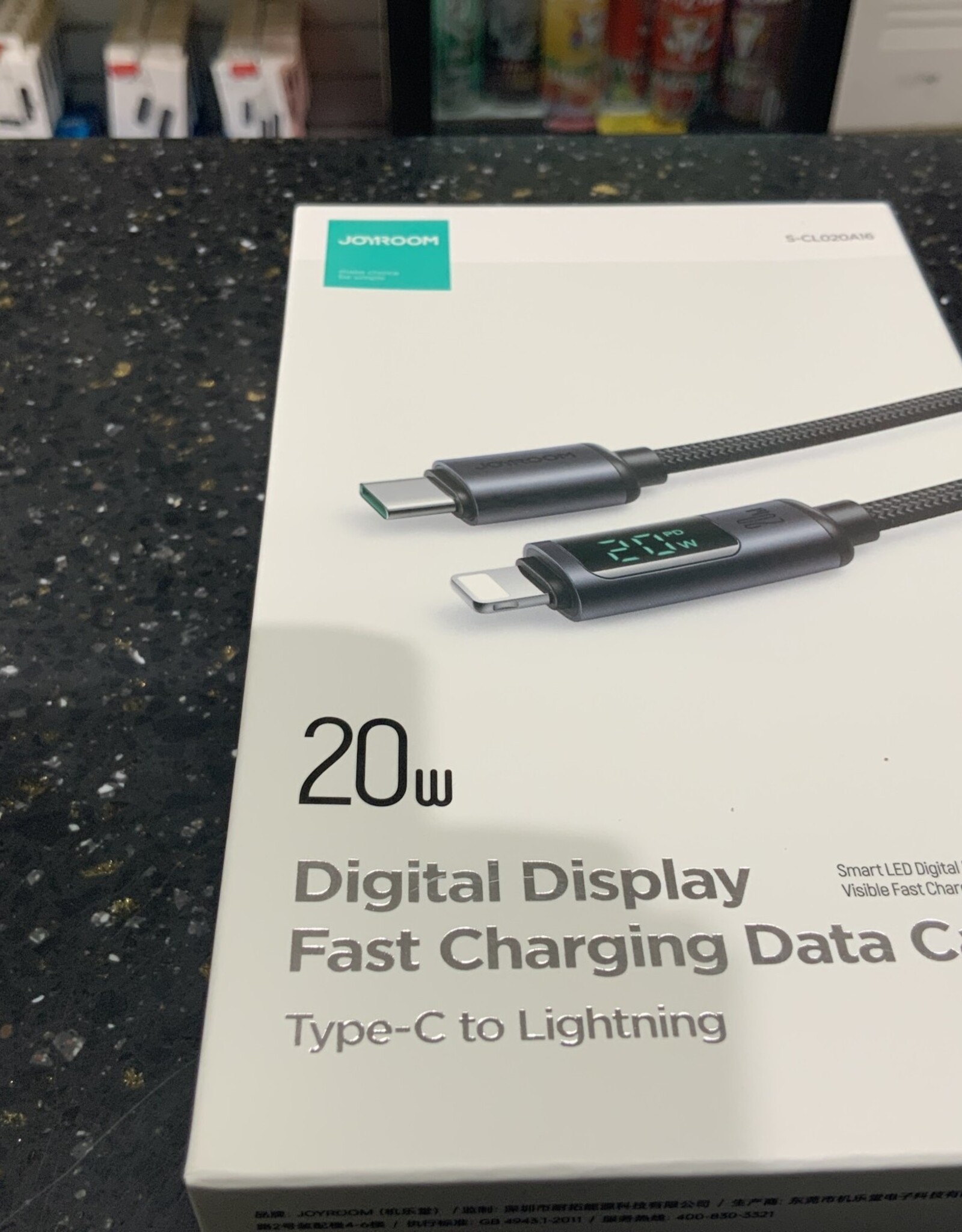 S-CL020A16 Prism Series 20W Type-C to Lightning Digital Display Fast Charging Data Cable 1.2m-Black