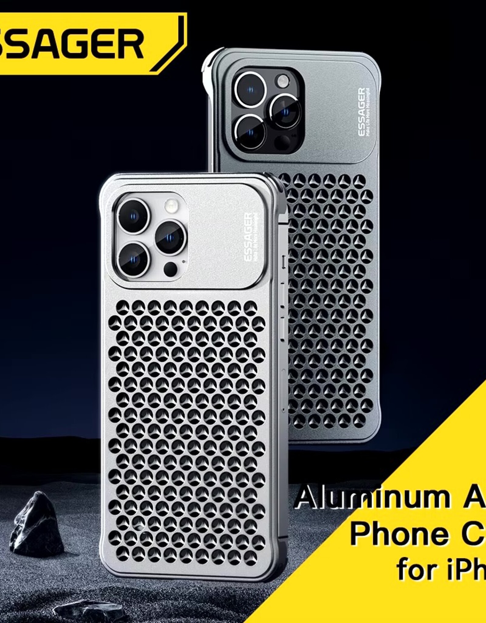 ESSAGER For iPhone 15 Pro Max Aluminium Alloy Case Heat Dissipation Back Cover - Dark Grey