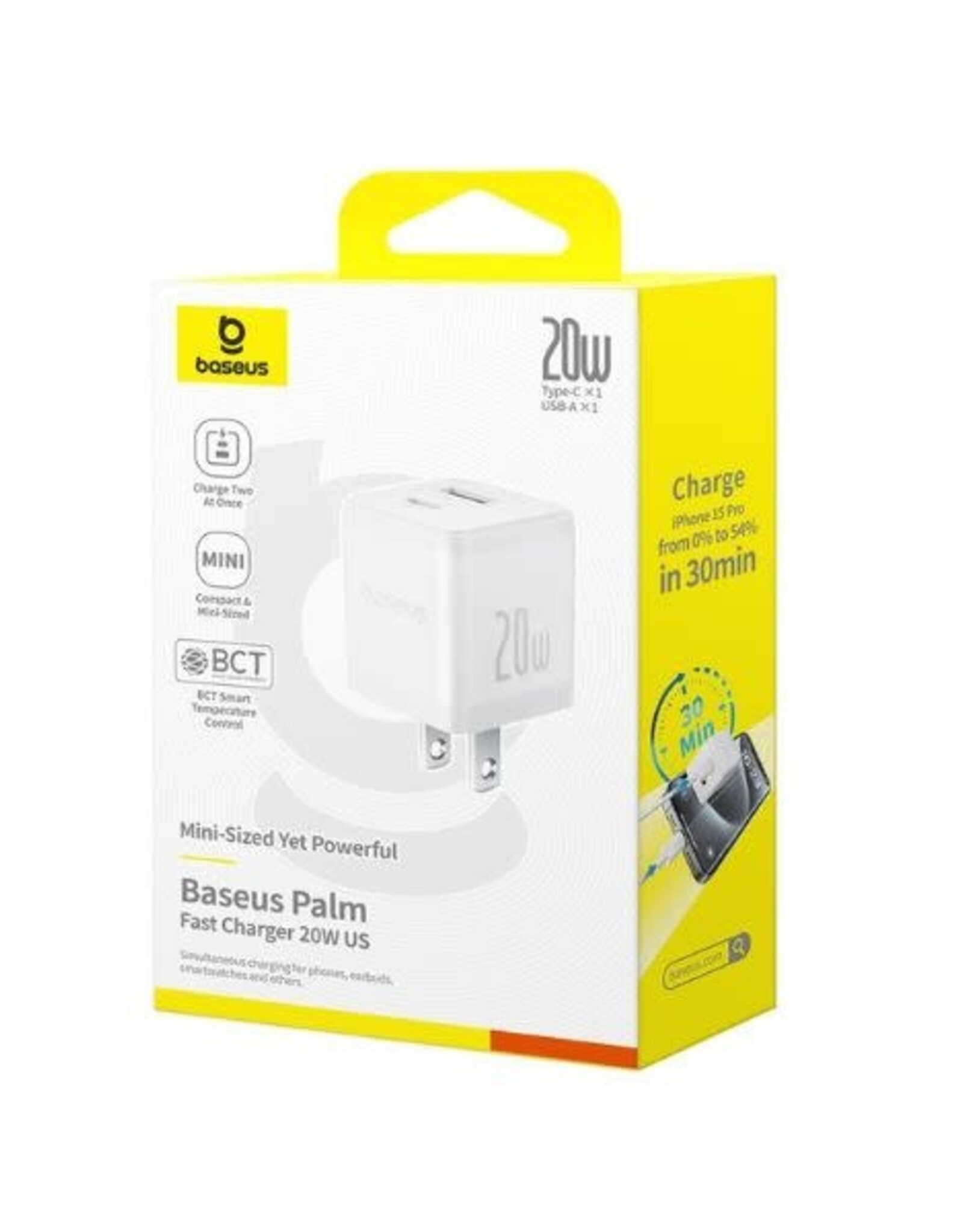Baseus Palm Fast Charger C + U 20W Moon White