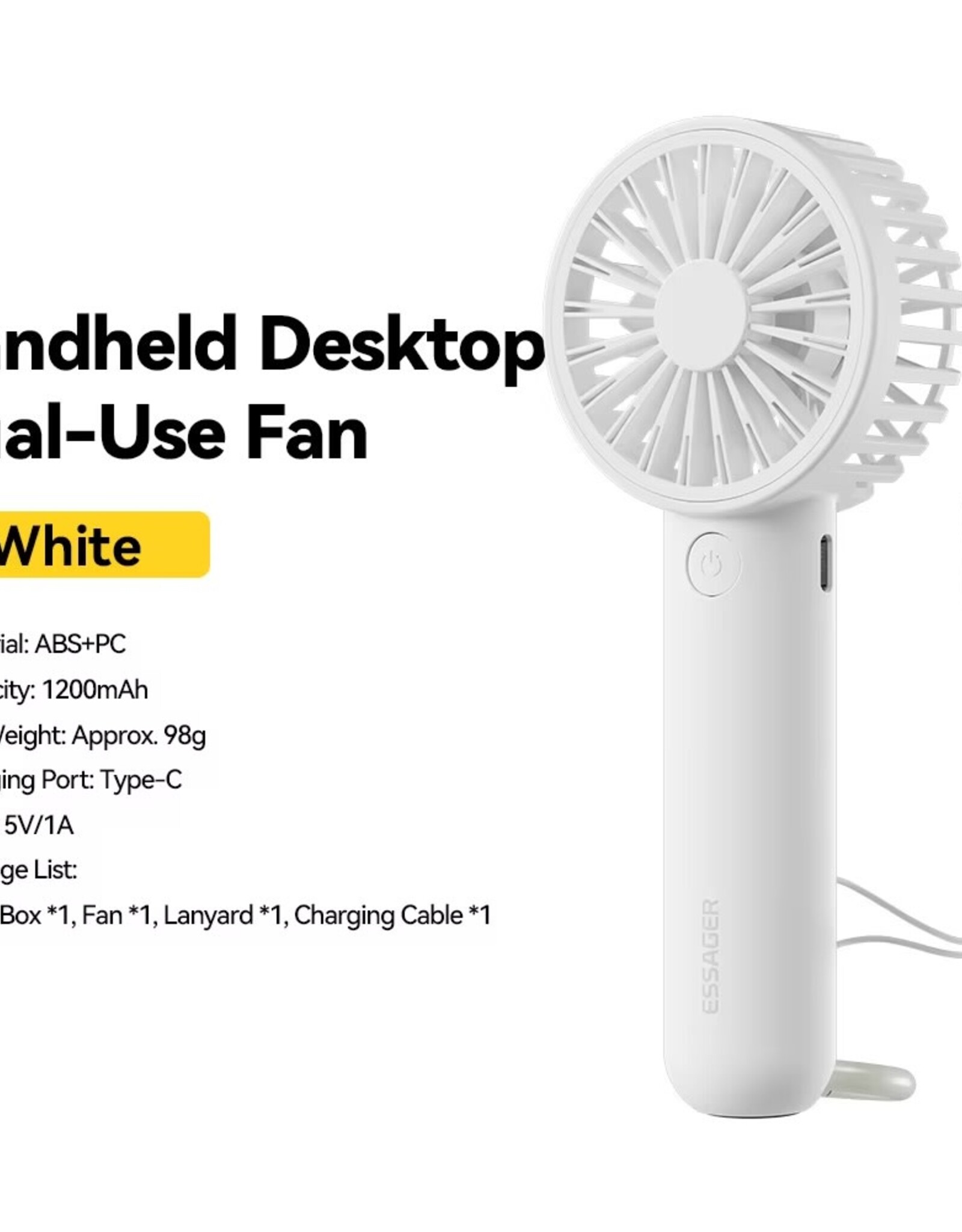 ESSAGER Handheld Desktop Dual Use Fan 3 Speeds Adjustable Portable Cooling Fan