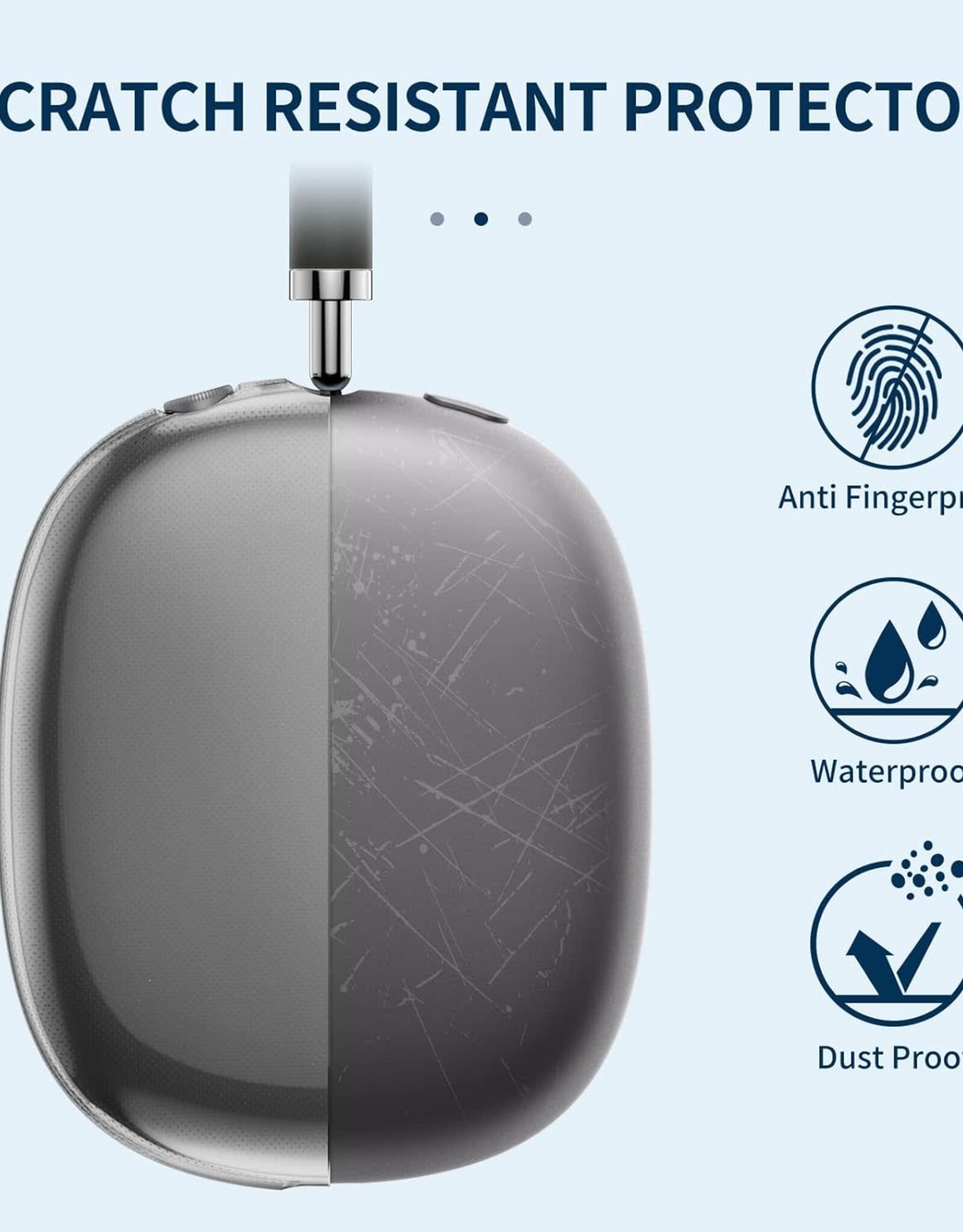 Soft TPU Headphone Case for Apple AirPods Max, Scratch-proof Headset Protective Sleeve Cover - Transparent Black