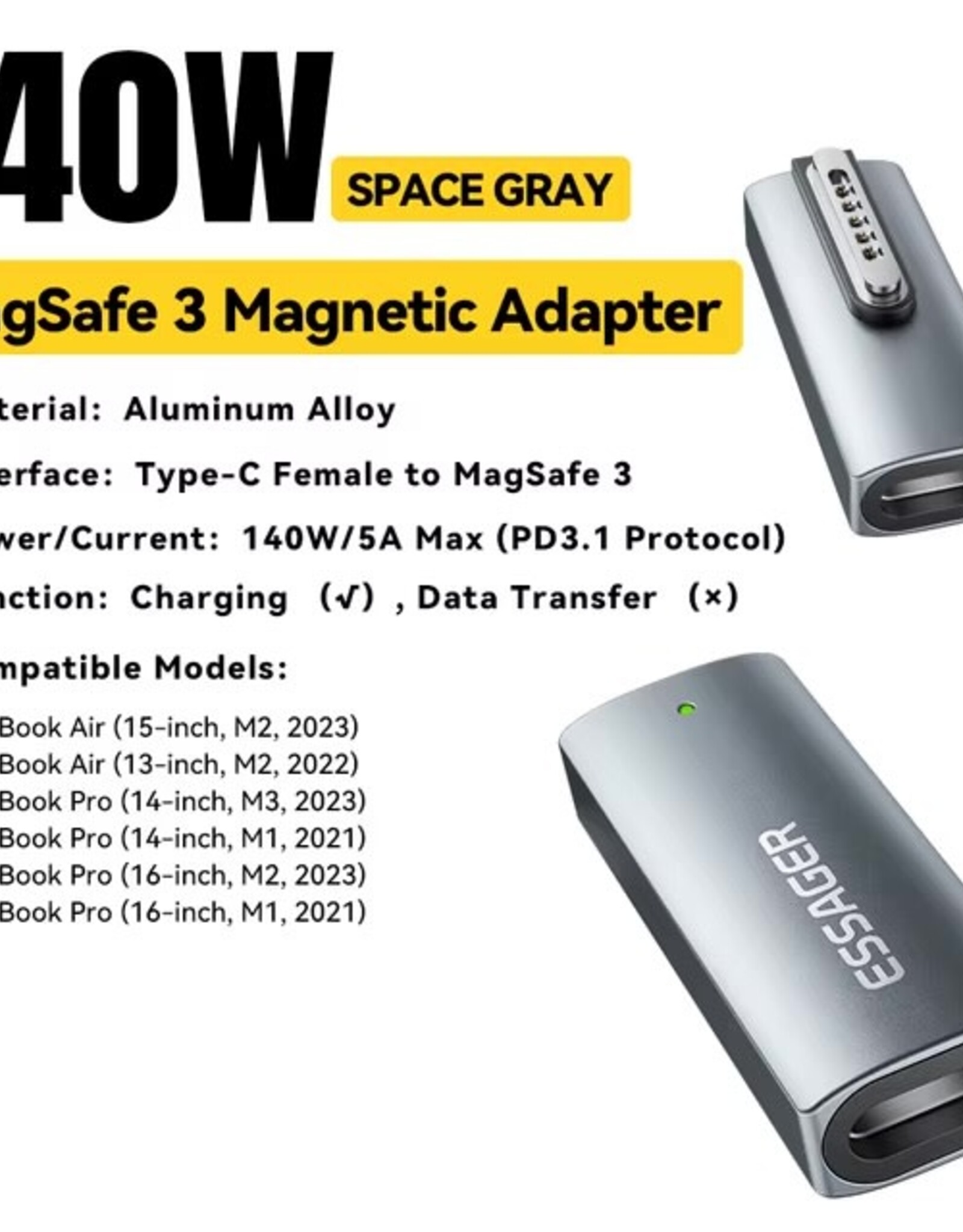 ESSAGER Type-C Female Adapter Compatible with MagSafe Magnetic Converter for MacBook