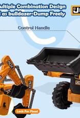 24V JCB Ride On Excavator, Construction Electric Vehicle for Kids 3-8 with Tractor, Bulldozer, Digging Arm, Remote Control, Adjustable Speeds, Yellow