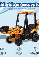 24V JCB Ride On Excavator, Construction Electric Vehicle for Kids 3-8 with Tractor, Bulldozer, Digging Arm, Remote Control, Adjustable Speeds, Yellow