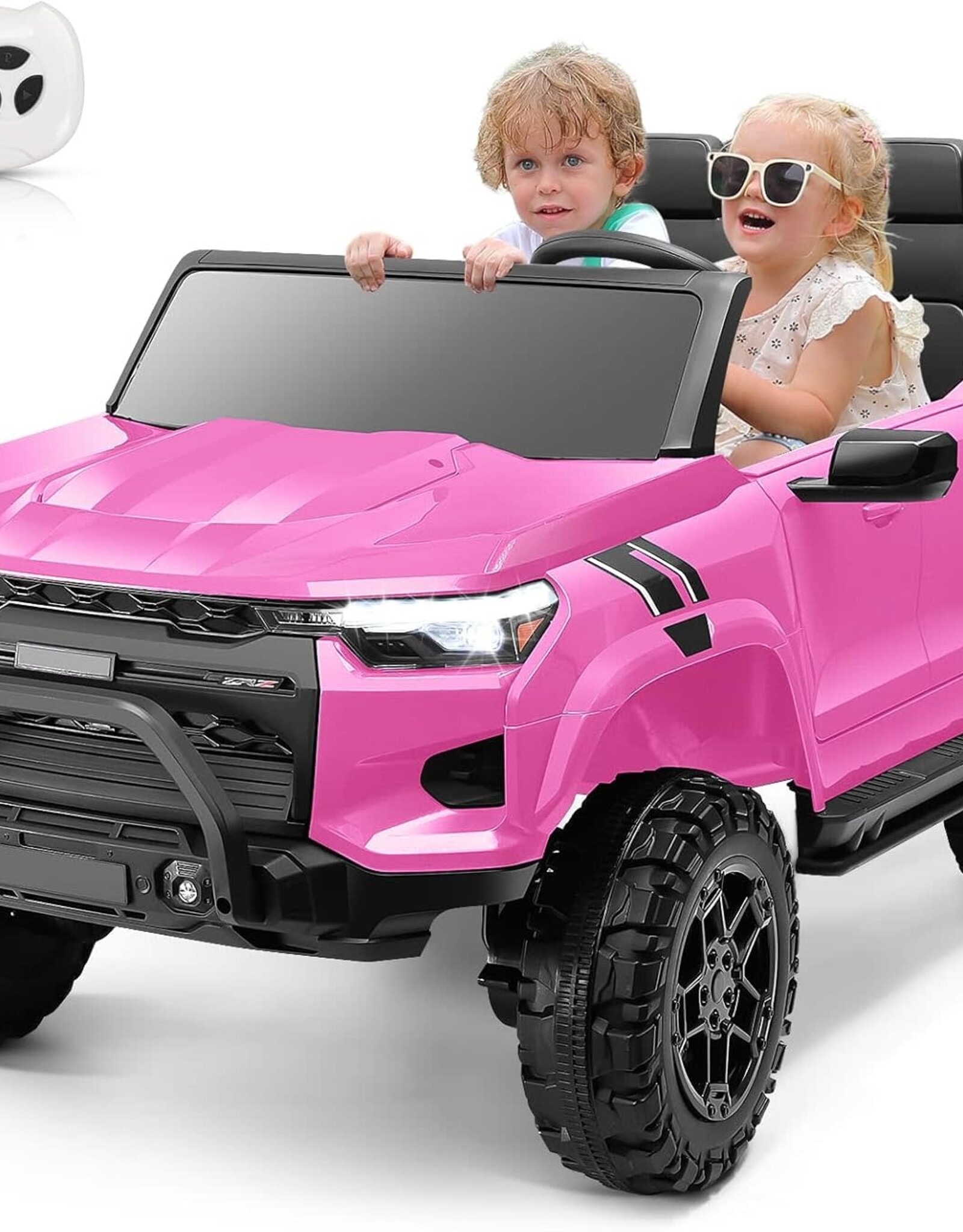 Hikole 24V 2 Seater Ride On Car Toys w/Parent Remote Control, 2WD/4WD Switchable, 4xSpring Suspension, 3 Speeds, Wireless Music, Electric Vehicle Car for Kids Ages 4-8, Pink