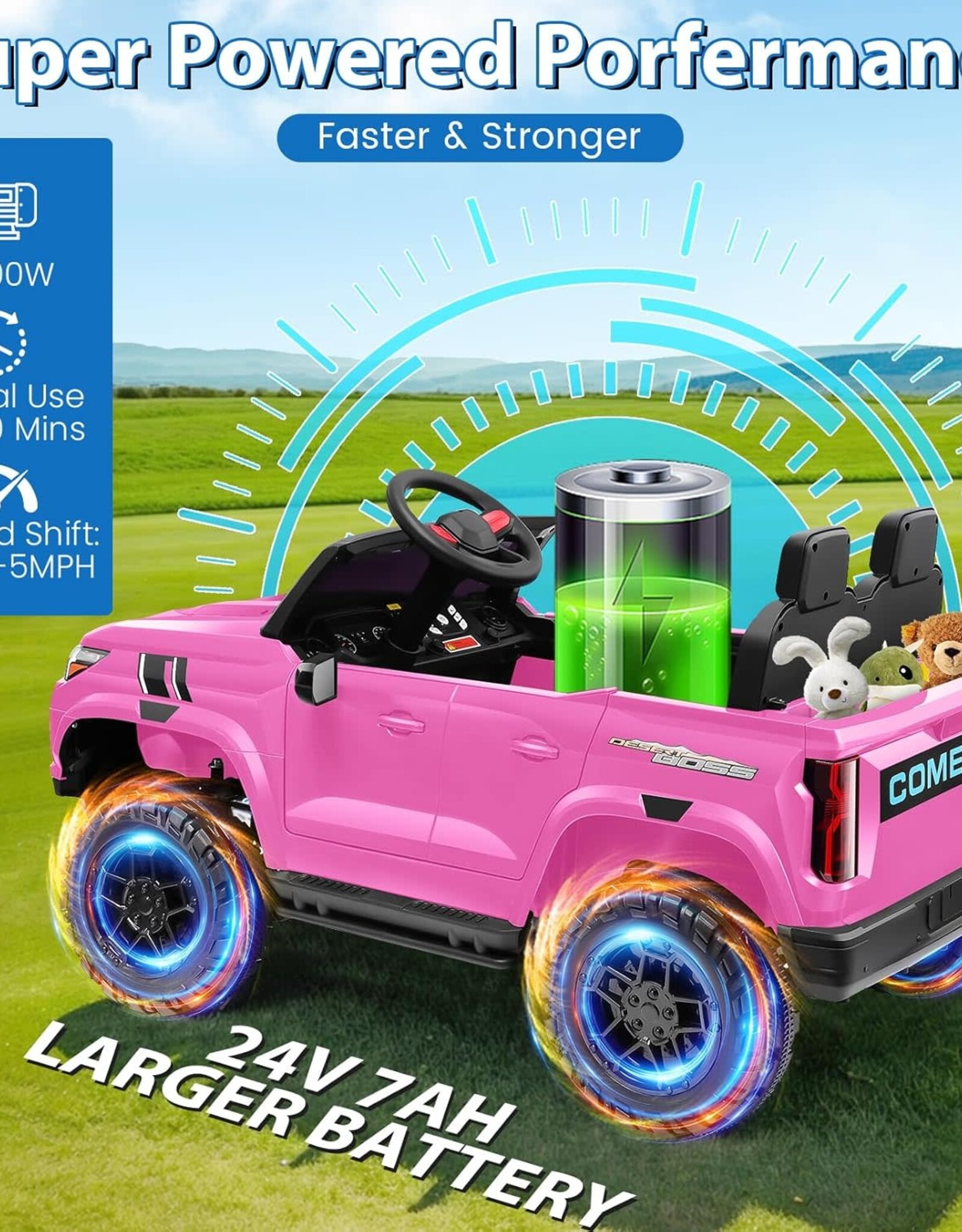 Hikole 24V 2 Seater Ride On Car Toys w/Parent Remote Control, 2WD/4WD Switchable, 4xSpring Suspension, 3 Speeds, Wireless Music, Electric Vehicle Car for Kids Ages 4-8, Pink