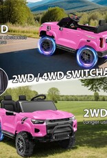 Hikole 24V 2 Seater Ride On Car Toys w/Parent Remote Control, 2WD/4WD Switchable, 4xSpring Suspension, 3 Speeds, Wireless Music, Electric Vehicle Car for Kids Ages 4-8, Pink
