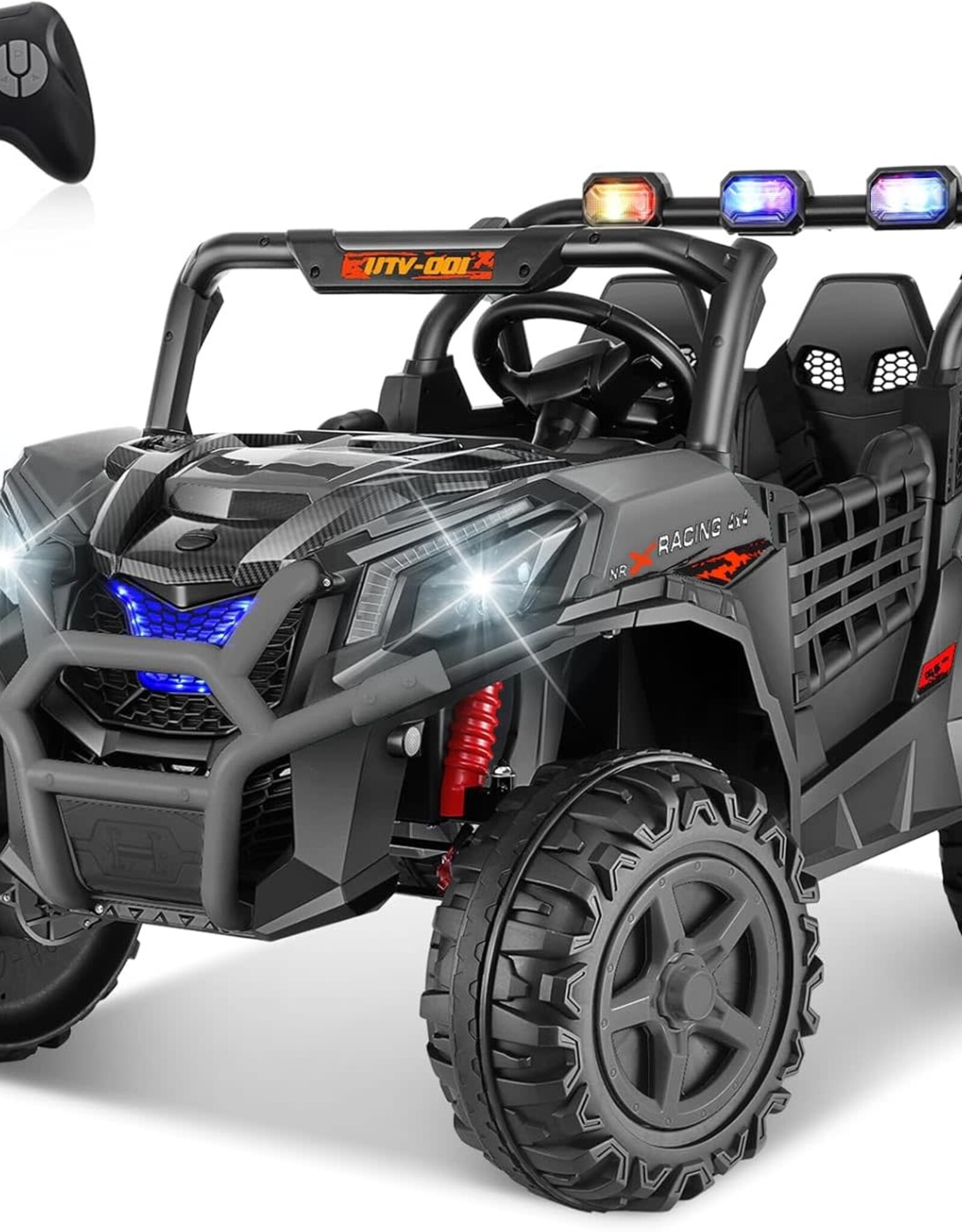 Hikole UTV 24v 2 Seater Ride on Car with Remote Control, 4WD/2WD Kids Power Electric Wheel UTV, 20" Spacious Seat, 4 Shock Absorbers, Music, Bluetooth, 24 Volt Ride On Toys for Boys, Hot Black
