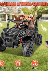 Hikole UTV 24v 2 Seater Ride on Car with Remote Control, 4WD/2WD Kids Power Electric Wheel UTV, 20" Spacious Seat, 4 Shock Absorbers, Music, Bluetooth, 24 Volt Ride On Toys for Boys, Hot Black