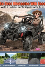 Hikole UTV 24v 2 Seater Ride on Car with Remote Control, 4WD/2WD Kids Power Electric Wheel UTV, 20" Spacious Seat, 4 Shock Absorbers, Music, Bluetooth, 24 Volt Ride On Toys for Boys, Hot Black