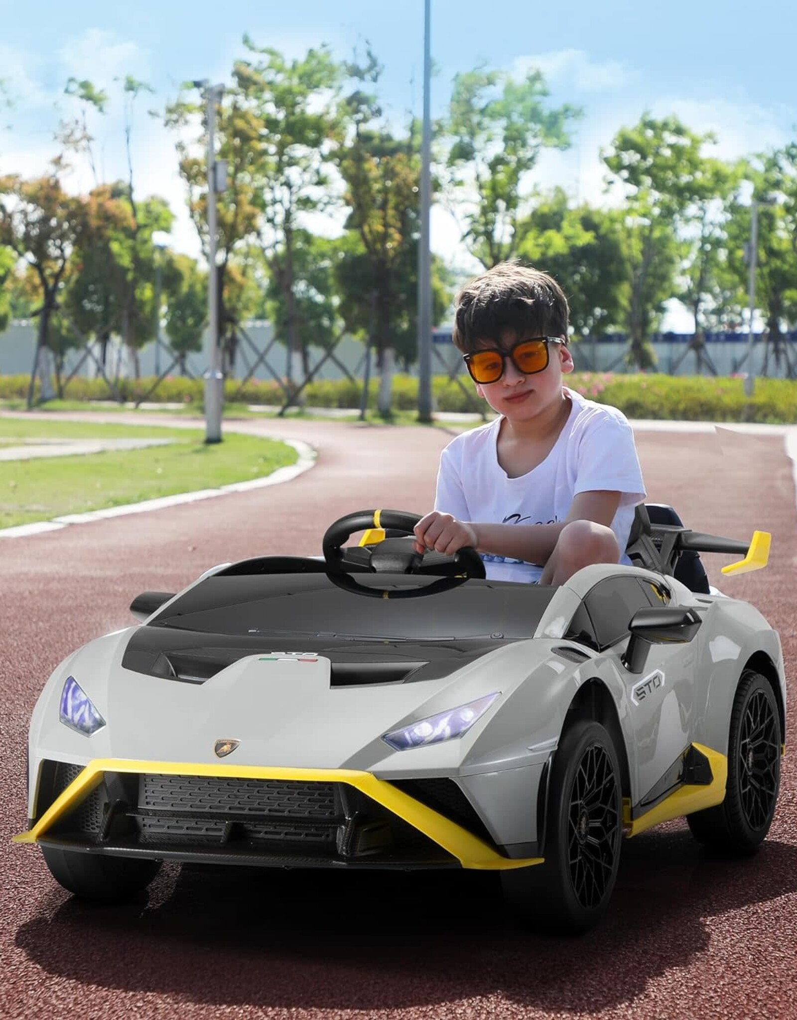 TOBBI Kids Ride on 24V Licensed Lamborghini STO Electric Car for Kids 3-8 Battery Powered Ride on Toys Lambo Sports Car with Remote Control Motorized Drift Vehicle High Speed 10km/h, Gray