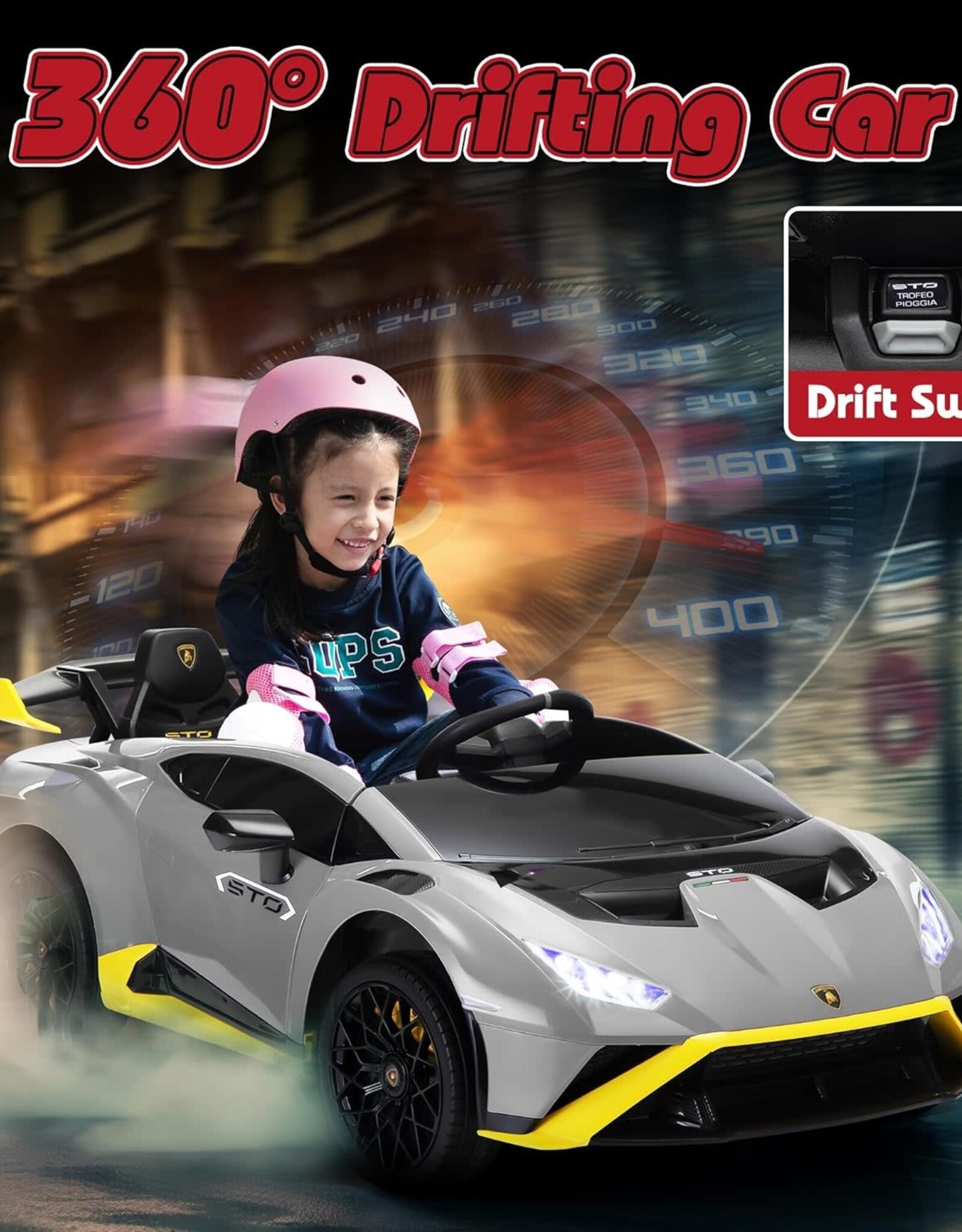 TOBBI Kids Ride on 24V Licensed Lamborghini STO Electric Car for Kids 3-8 Battery Powered Ride on Toys Lambo Sports Car with Remote Control Motorized Drift Vehicle High Speed 10km/h, Gray