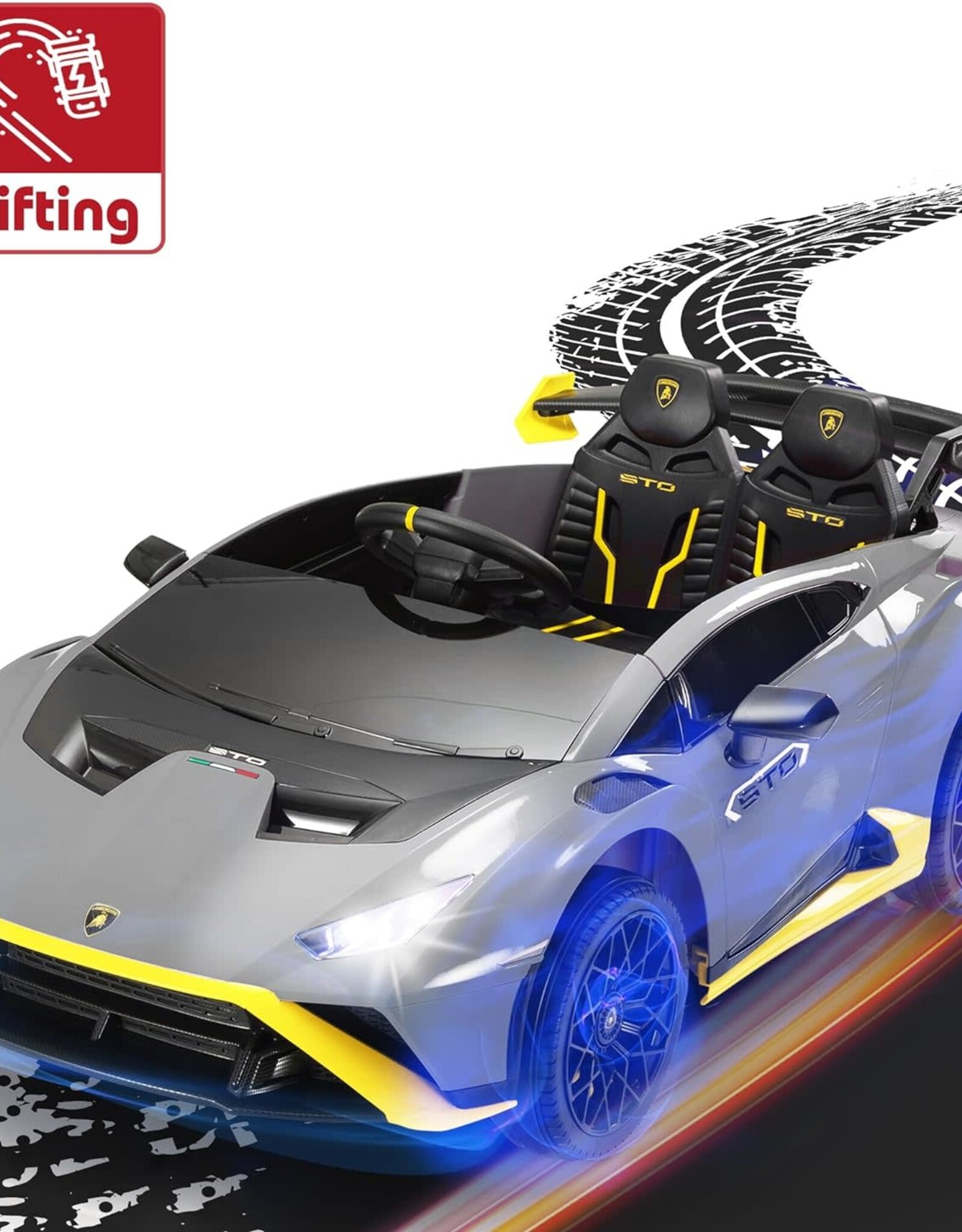 TOBBI Kids Ride on 24V Licensed Lamborghini STO Electric Car for Kids 3-8 Battery Powered Ride on Toys Lambo Sports Car with Remote Control Motorized Drift Vehicle High Speed 10km/h, Gray