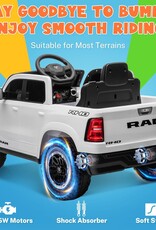 ENYOPRO 12V Ram 1500 Electric Ride On Truck for Kids, Remote Control Ride On Car for Toddlers, Electric Power Car w/4 Wheels Shock Absorption, Soft Start, 2 Speeds, LED Lights, BT/USB/MP3, White