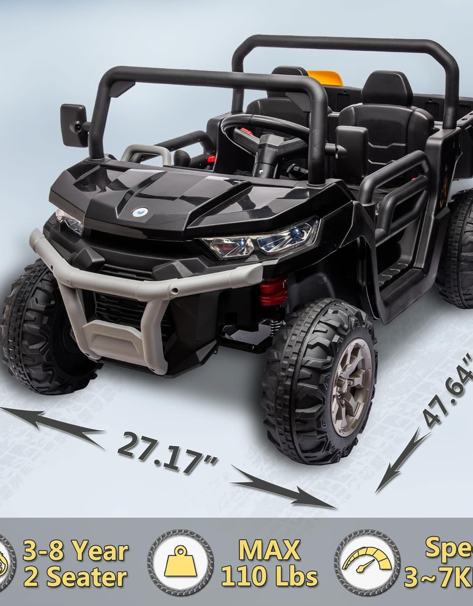 24V 2 Seater Kids Ride on Car Truck, Ride On UTV with 2x200W Motor Ride On Dump Truck, Ride On Car with Dump Bed/Shovel, Electric Vehicle with Durable Tires, LED Light, Music, Remote Control, Black
