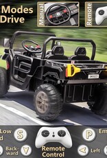 24V 2 Seater Kids Ride on Car Truck, Ride On UTV with 2x200W Motor Ride On Dump Truck, Ride On Car with Dump Bed/Shovel, Electric Vehicle with Durable Tires, LED Light, Music, Remote Control, Black