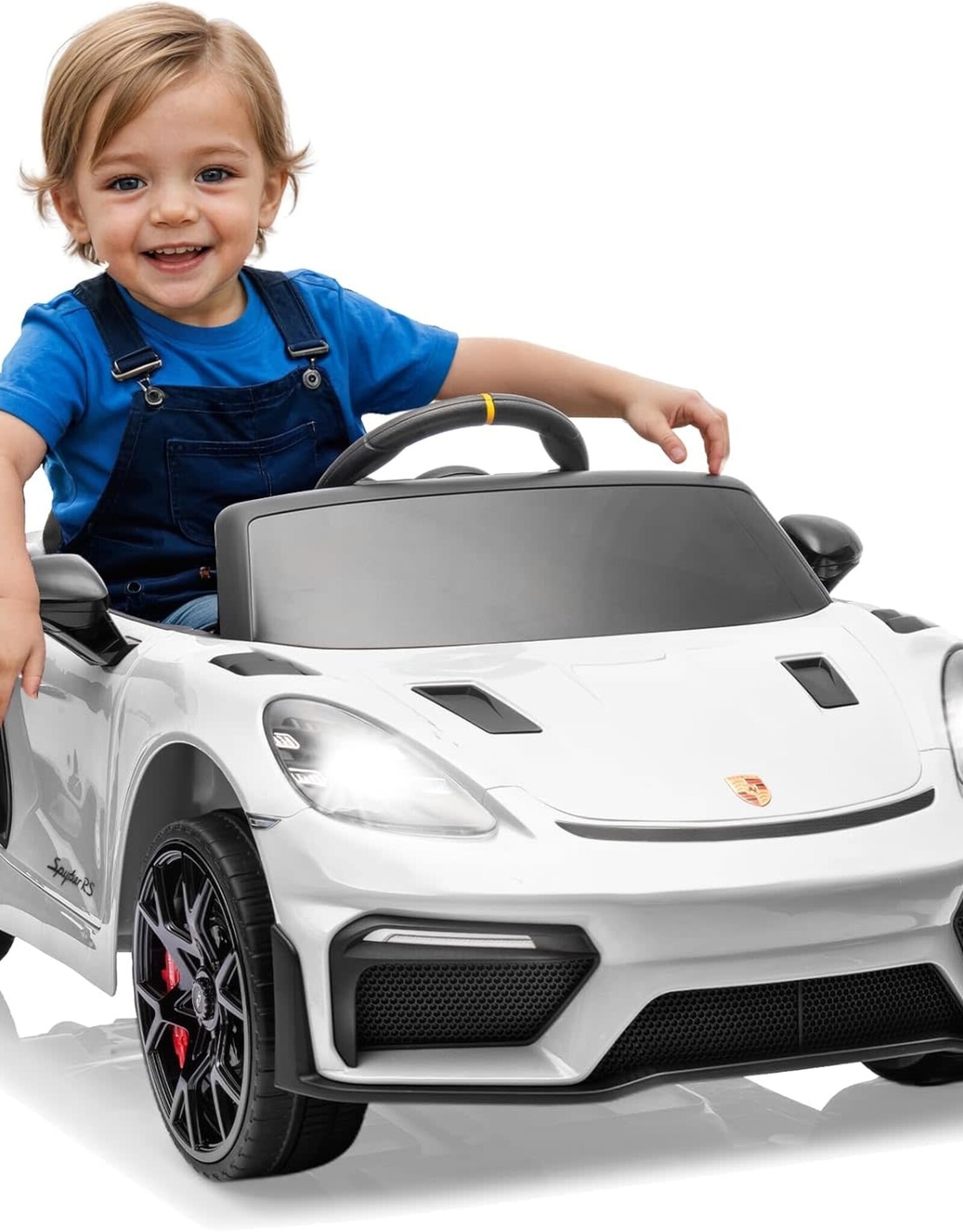 Porsche 718 Ride On Toy for Kids,12V Kids Electric Car to Drive with Remote Control,Kids Sports Ride on Car with 4-Wheel Suspension,35W Dual Motors,3 Speed,Bluetooth,Tail Light (White)