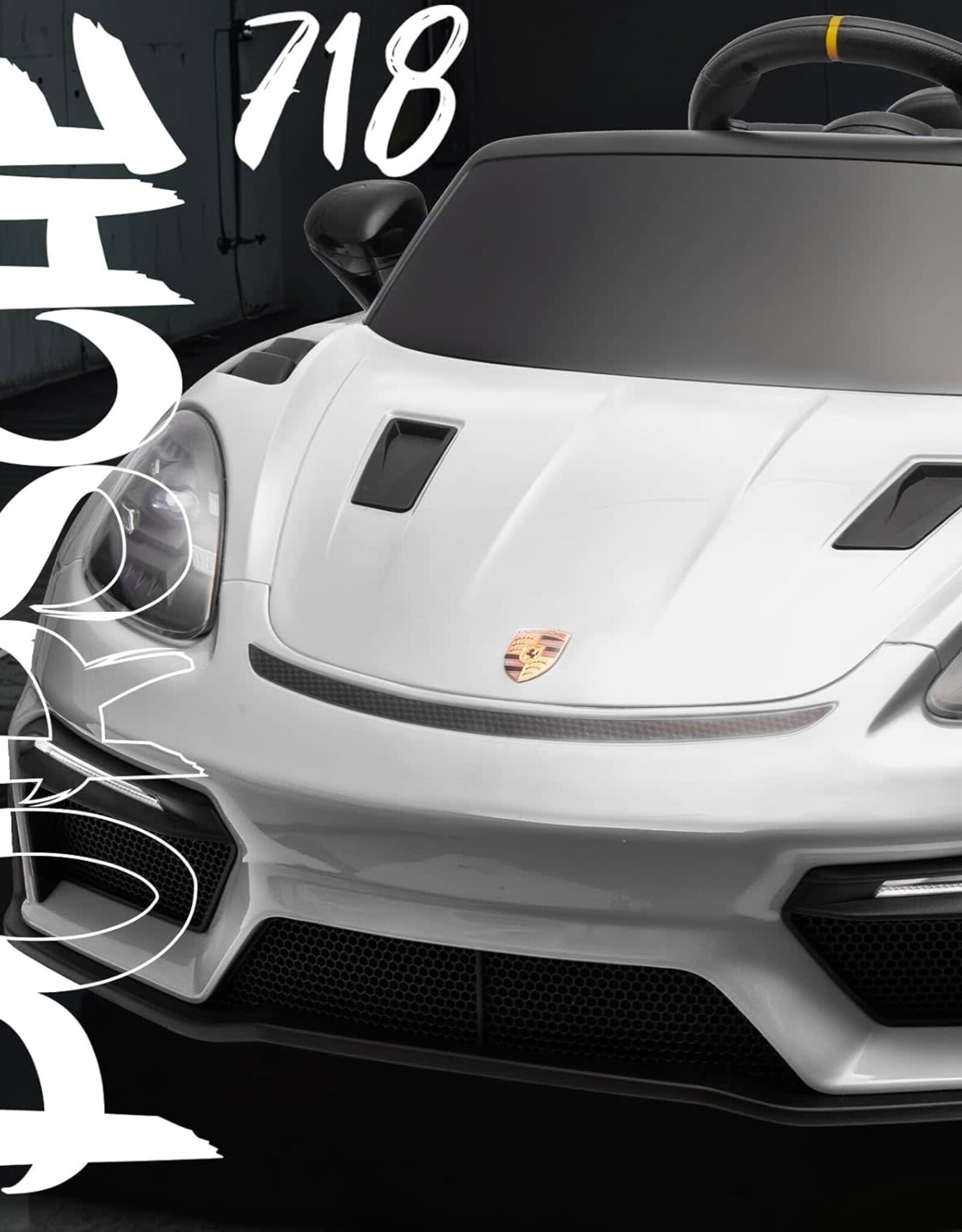 Porsche 718 Ride On Toy for Kids,12V Kids Electric Car to Drive with Remote Control,Kids Sports Ride on Car with 4-Wheel Suspension,35W Dual Motors,3 Speed,Bluetooth,Tail Light (White)