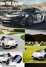 Porsche 718 Ride On Toy for Kids,12V Kids Electric Car to Drive with Remote Control,Kids Sports Ride on Car with 4-Wheel Suspension,35W Dual Motors,3 Speed,Bluetooth,Tail Light (White)