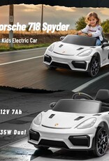 Porsche 718 Ride On Toy for Kids,12V Kids Electric Car to Drive with Remote Control,Kids Sports Ride on Car with 4-Wheel Suspension,35W Dual Motors,3 Speed,Bluetooth,Tail Light (White)
