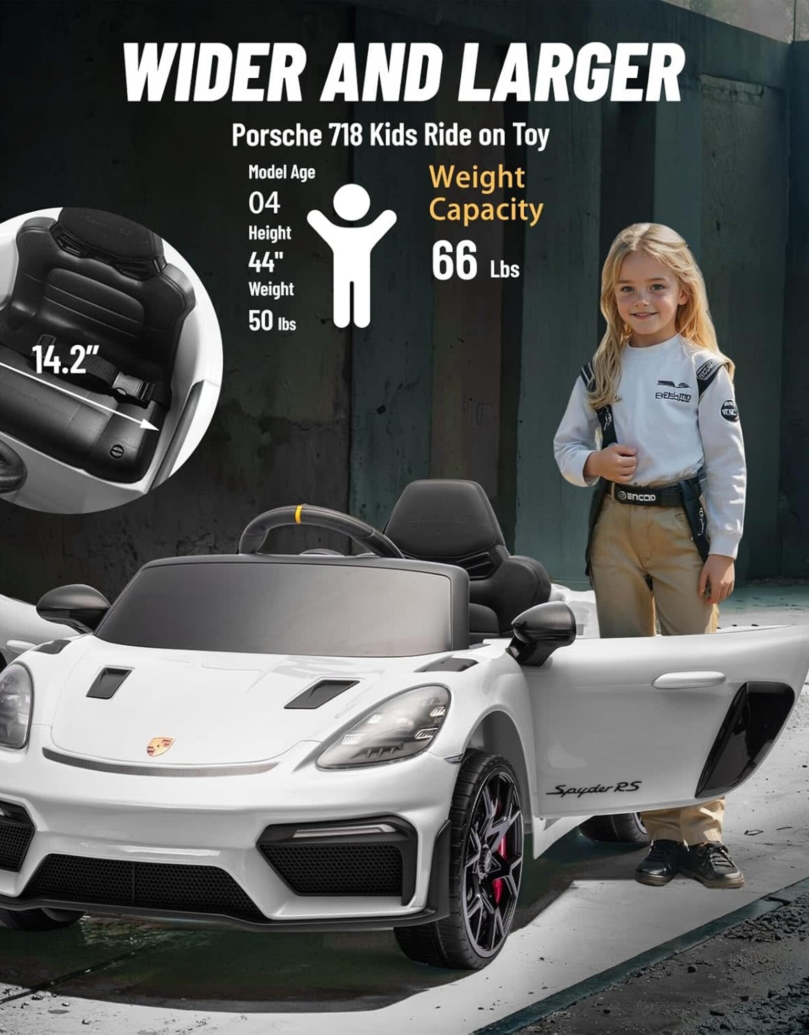 Porsche 718 Ride On Toy for Kids,12V Kids Electric Car to Drive with Remote Control,Kids Sports Ride on Car with 4-Wheel Suspension,35W Dual Motors,3 Speed,Bluetooth,Tail Light (White)